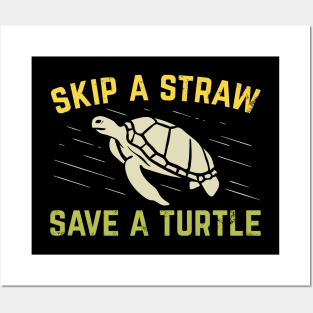 Skip A Straw Save A Turtle Scuba Diver Diving Gift Posters and Art